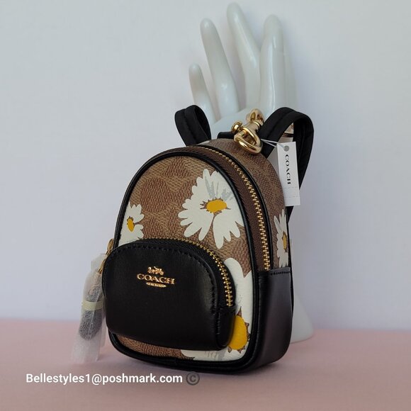 COACH Mini Court Backpack Bag Charm In Signature Canvas With Floral Print-Tan🎈⭐ - Picture 7 of 16